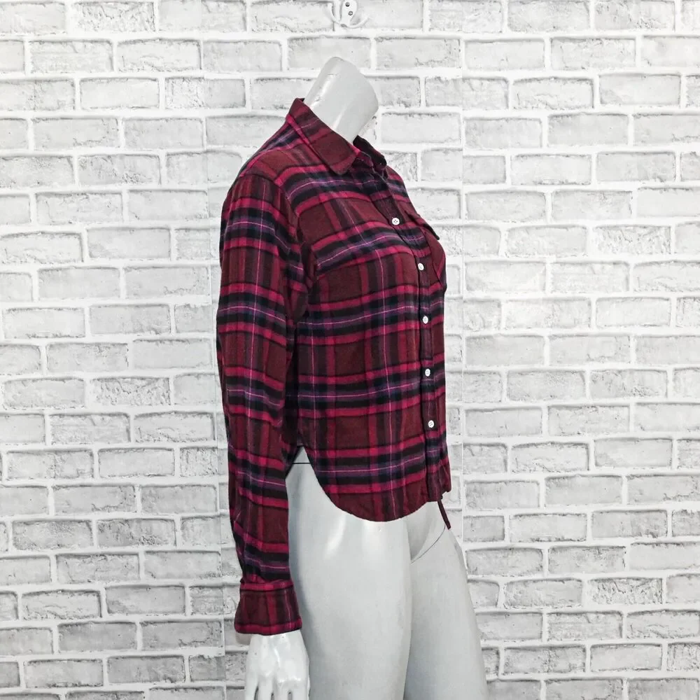 Rag & Bone Women's Jonah Plaid Shirt Cotton Flannel Burgundy Plaid S - Picture 4 of 9